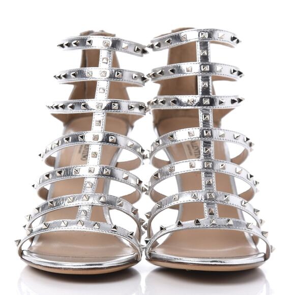 Valentino Garavani NIB Rockstud Silver Metallic LoveStud Heels Sandals 39.5 NEW - Picture 5 of 9